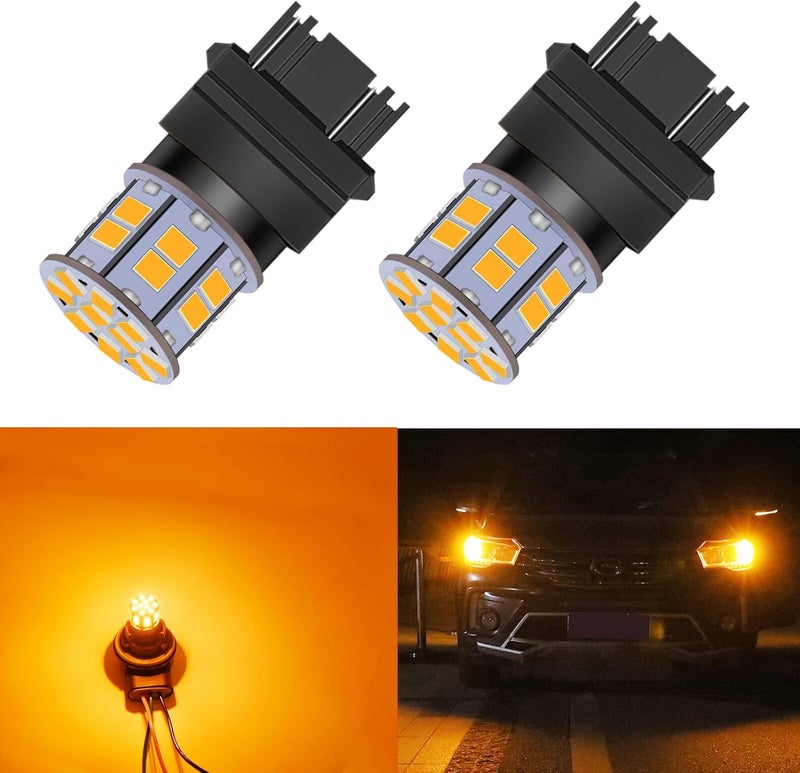 LEDYOTRY 3157 LED Bulbs Amber 12V-24V Super Bright Low Power 4157 3056 3057 3047 4057 3156 3157A LED Bulb for Turn Signal Blinker Lights, Brake Tail Parking DRL Lights, Pack of 2 - Image 1
